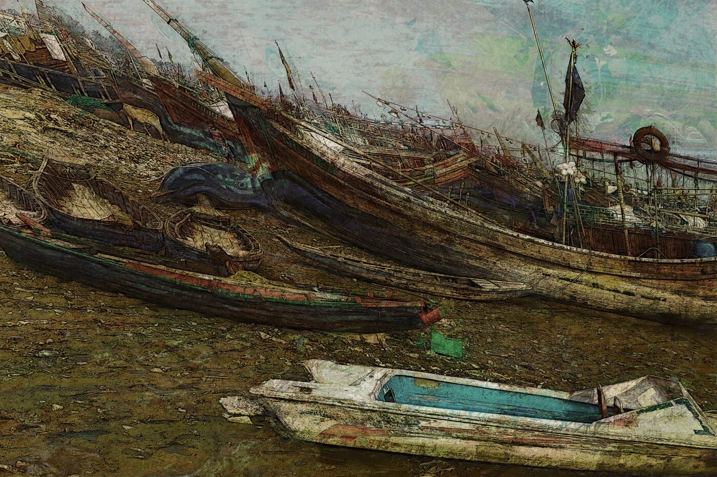 Fishing Boats at Étretat (1885) by Claude Monet